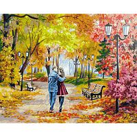 Картина по номерам Белоснежка  (142-AB Осенний парк, скамейка, двое )